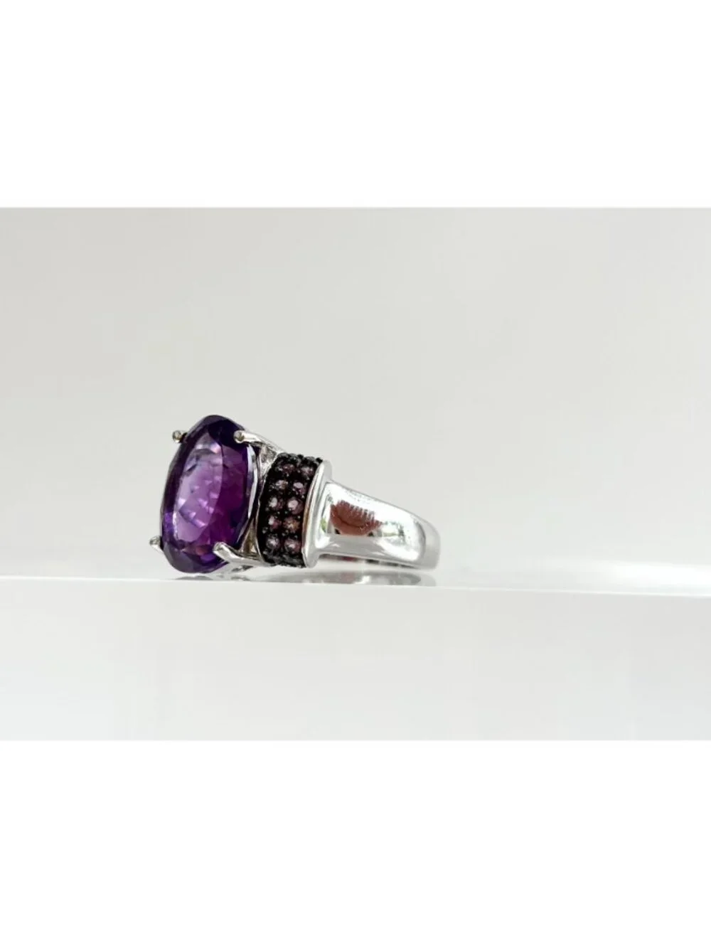 Multi Gemstone Amethyst Jumbo Sterling Silver 925 Vintage Ring - sz 8